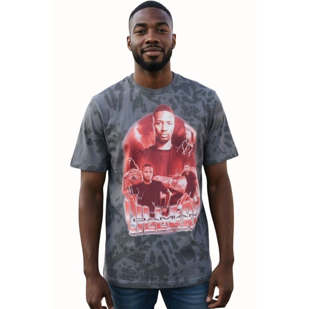 Adidas Men Dame Tunnel Graphic Tee Large NEW Grey Black Lillard Basketball Shirt